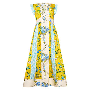 April Short Sleeve V-Neck Mixed Print Midi Dress