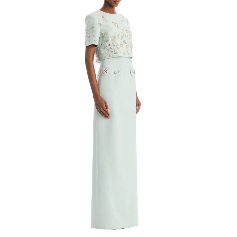 Strapless Crystal Floral Embroidered Wool Gown image number null
