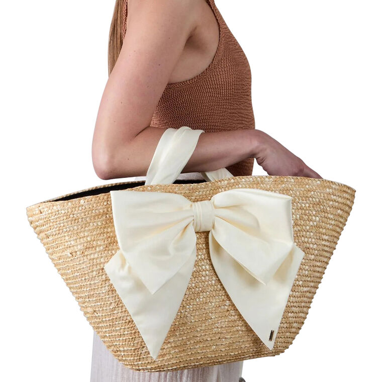 Carlotta Natural Straw Large Tote With Bow image number null