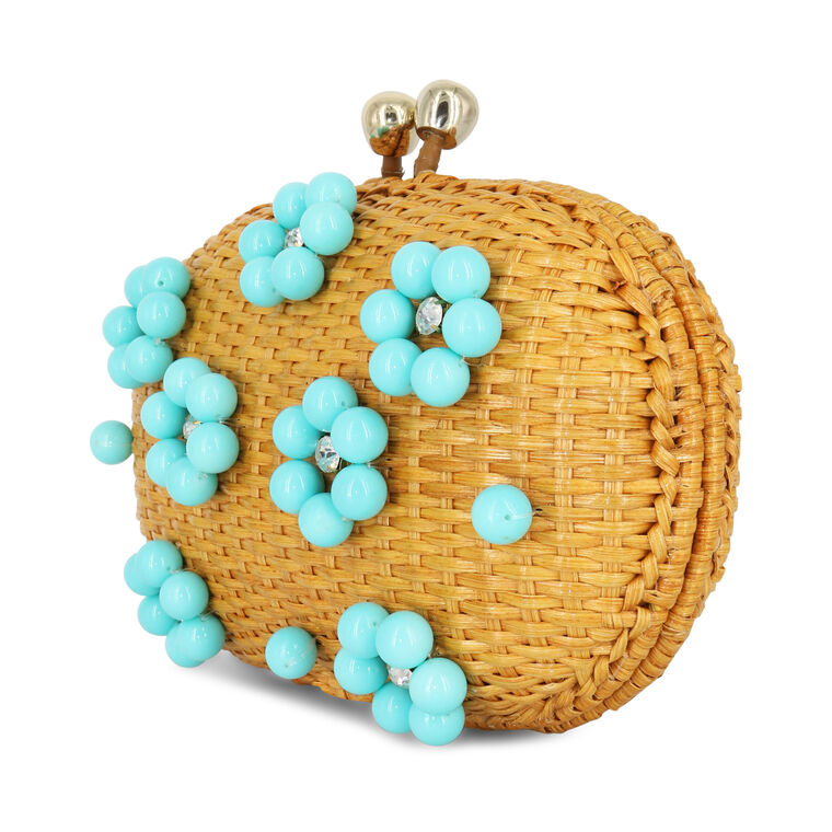 Olivine Flowery Wicker Handbag image number null