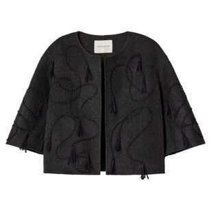 Hand Embroidered Tassel Detail Jewel Neck Jacket