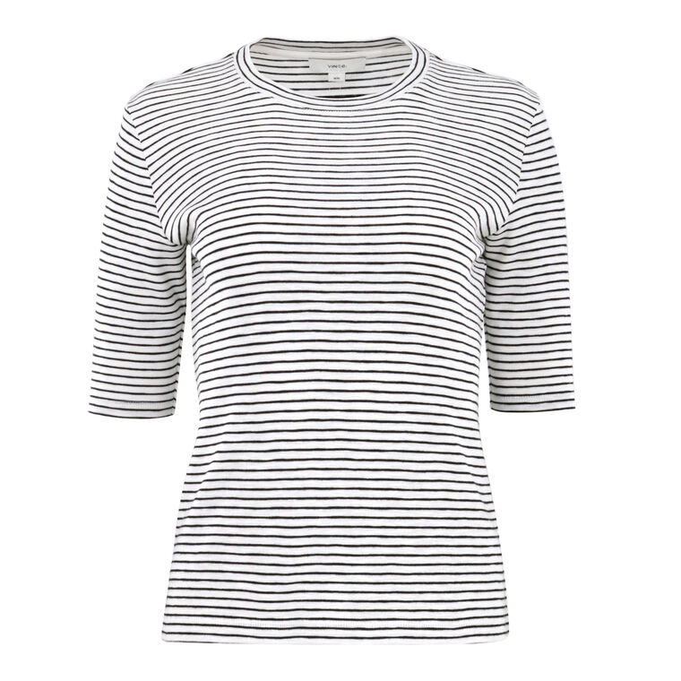 Striped Cotton-Blend Elbow-Sleeve T-Shirt image number null
