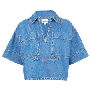 Jade Collared Short Sleeve Denim Top