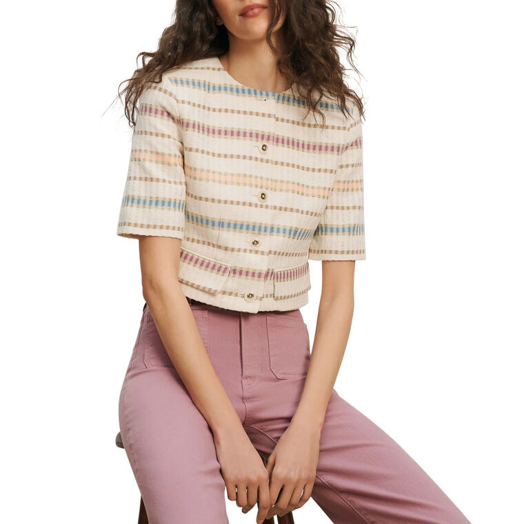 Orville Short Sleeve Cropped Striped Tweed Jacket image number null