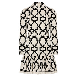 Willa Velvet Flocked Lace Mock Neck Dress