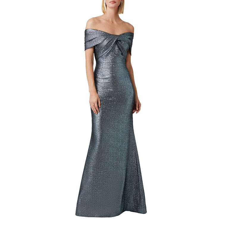 Jacquard Twist Bodice Off The Shoulder Gown image number null