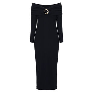 Grace Knit Draped Off-The-Shoulder Long Sleeve Midi Dress