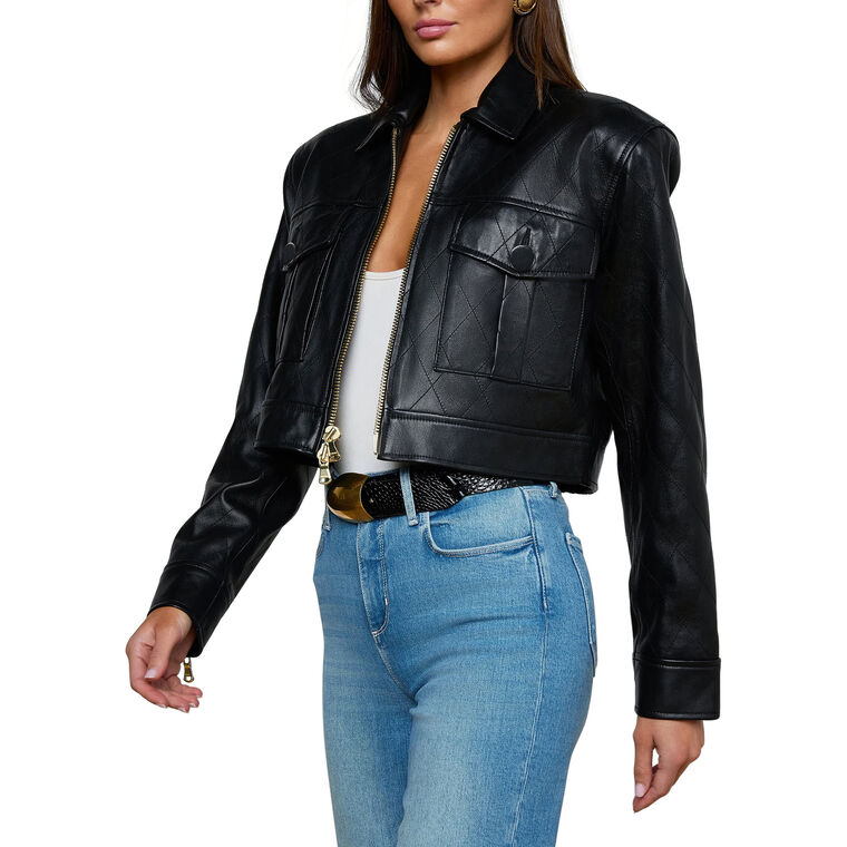 Micah Oversized Collar Cropped Leather Jacket image number null