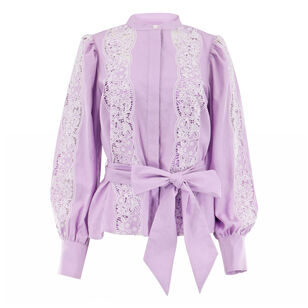 Riley Long Sleeve Button-Front Embroidery Top