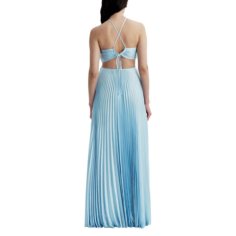 Moira Sleeveless Sweetheart Neckline Satin Pleated Maxi Dress image number null