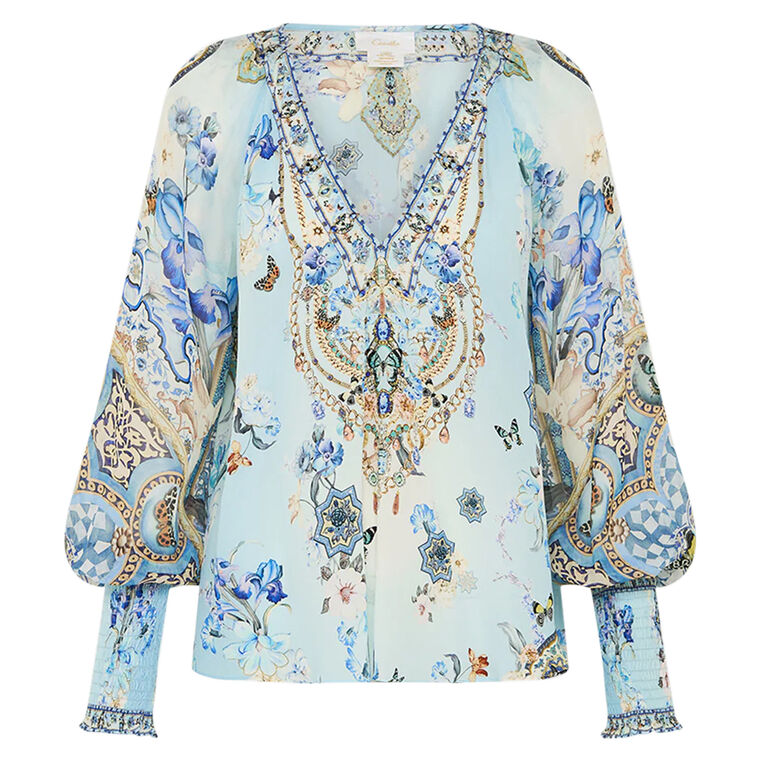 Shirred Cuff Long Sleeve Blouse image number null