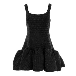 Volant Scoop-Neck Tweed Mini Dress