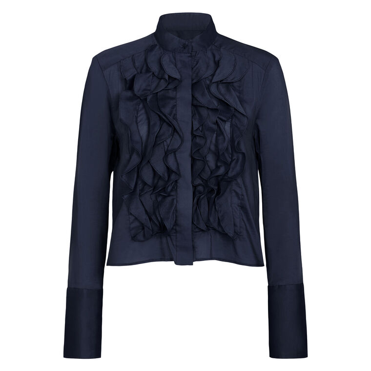 Patti Cropped Ruffle-Bib Blouse image number null