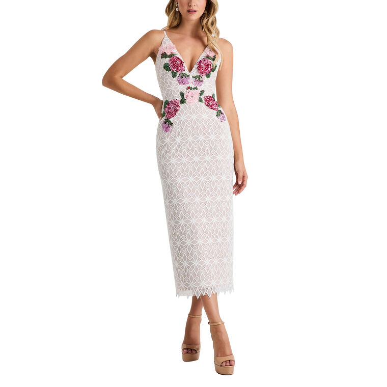 Domenique Sequin Floral Applique Midi Dress image number null