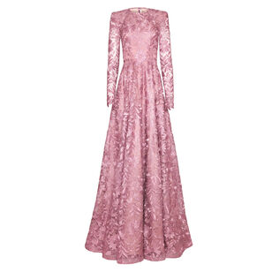 Metallic Lace Long Sleeve Gown