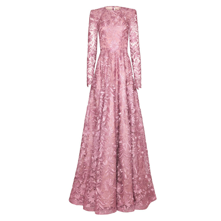 Metallic Lace Long Sleeve Gown image number null