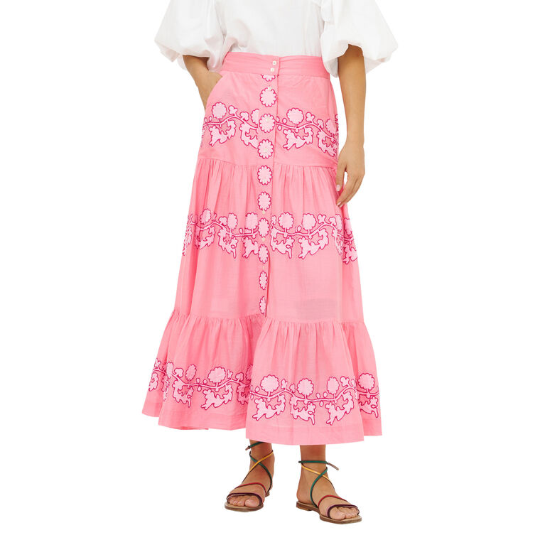Button Front Tiered Maxi Skirt image number null