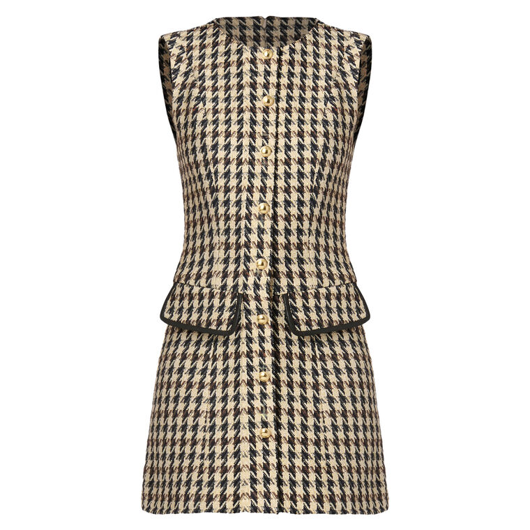 Abigail Sleeveless Metallic Houndstooth Mini Dress image number null
