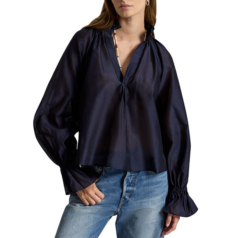 Long Sleeve Split Neck Woven Shirt image number null
