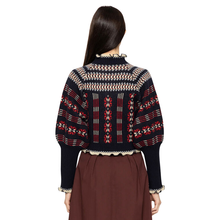 Ayla Knit Long Sleeve Fair Isle Cardigan image number null