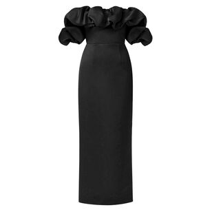 Lucetta Off-The-Shoulder Bubble Neckline Gown