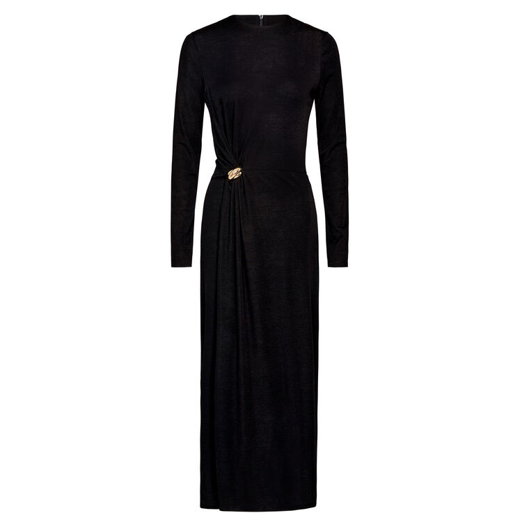 Long Sleeve Wool Blend Side Drape Dress image number null
