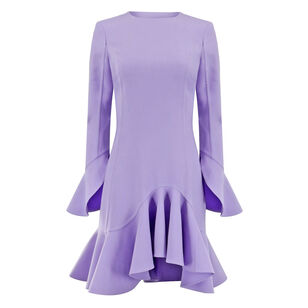 Asymmetric Stretch Wool Long Sleeve Mini Dress