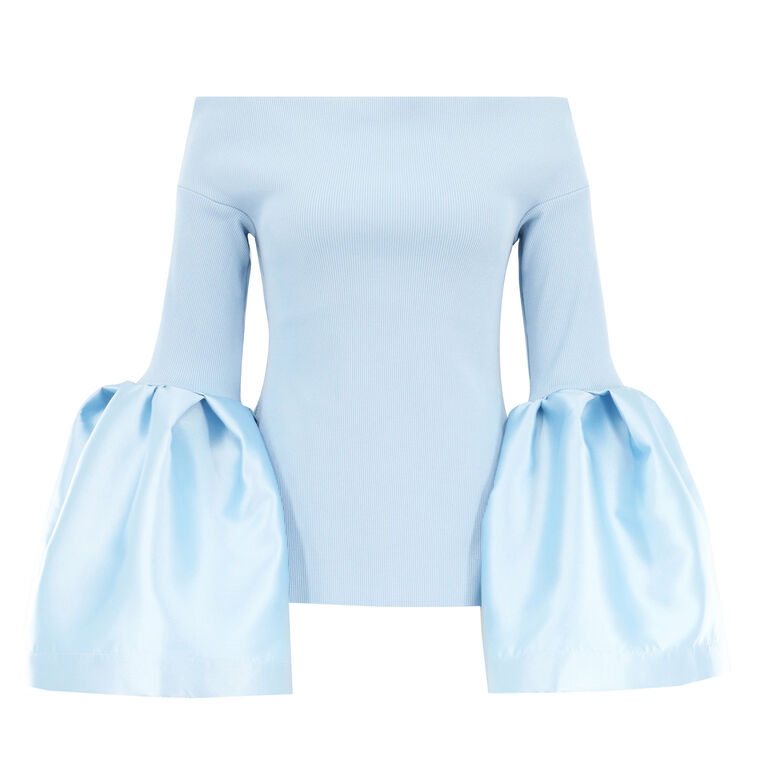 Heavy Satin Off Shoulder Puff Sleeve Top image number null