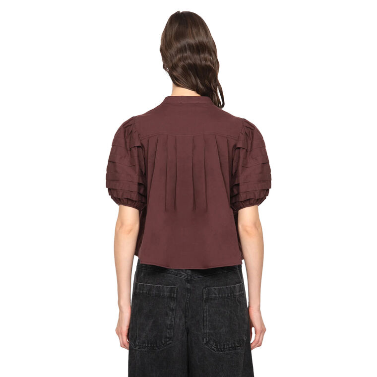 Renata Solid Puff Sleeve Pintuck Top image number null