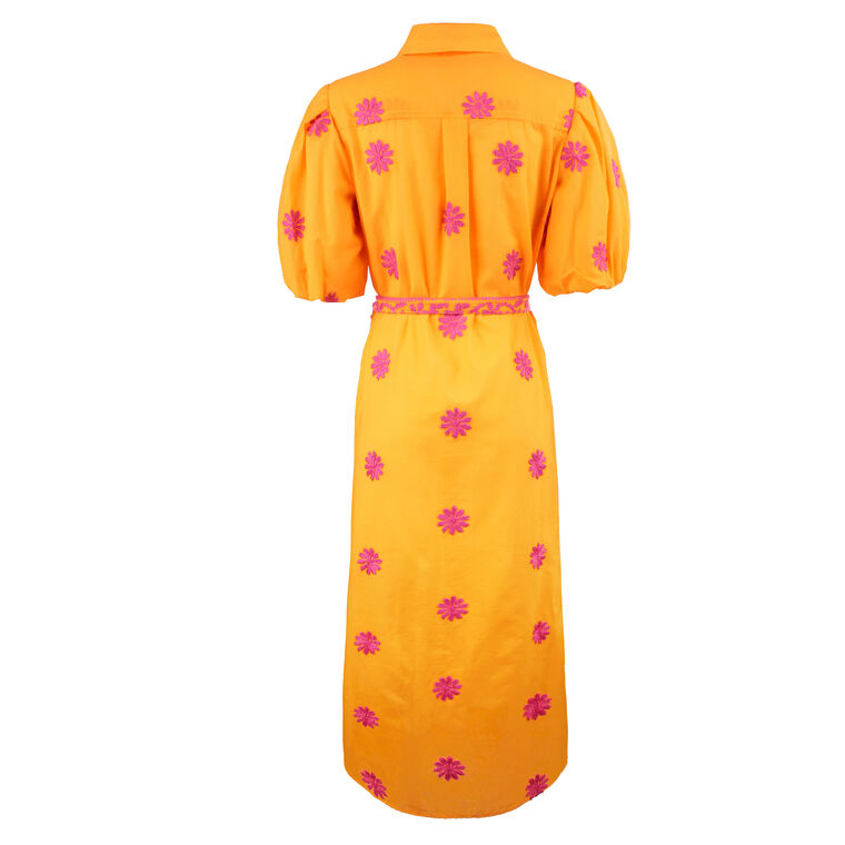 Madeline Blouson Sleeve Belted Maxi Dress With Bright Flower Embroidery image number null