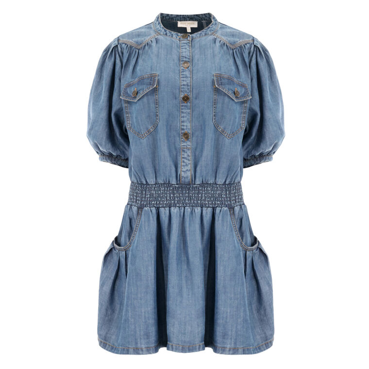 Norah Chambray Smocked Waist Mini Dress image number null