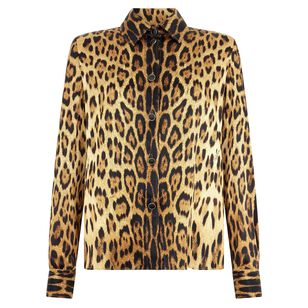 Jaguar Printed Silk Long Sleeve Button Front Blouse