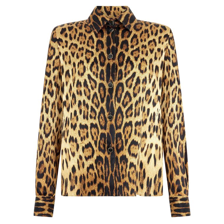 Jaguar Printed Silk Long Sleeve Button Front Blouse image number null