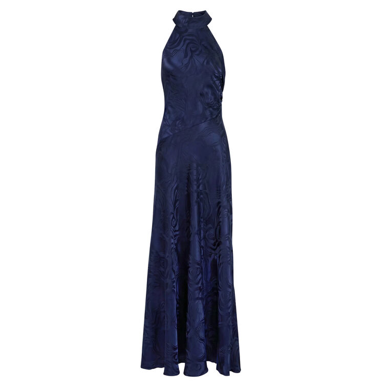 Anais Sleeveless Halterneck Silk Jacquard Maxi Dress image number null