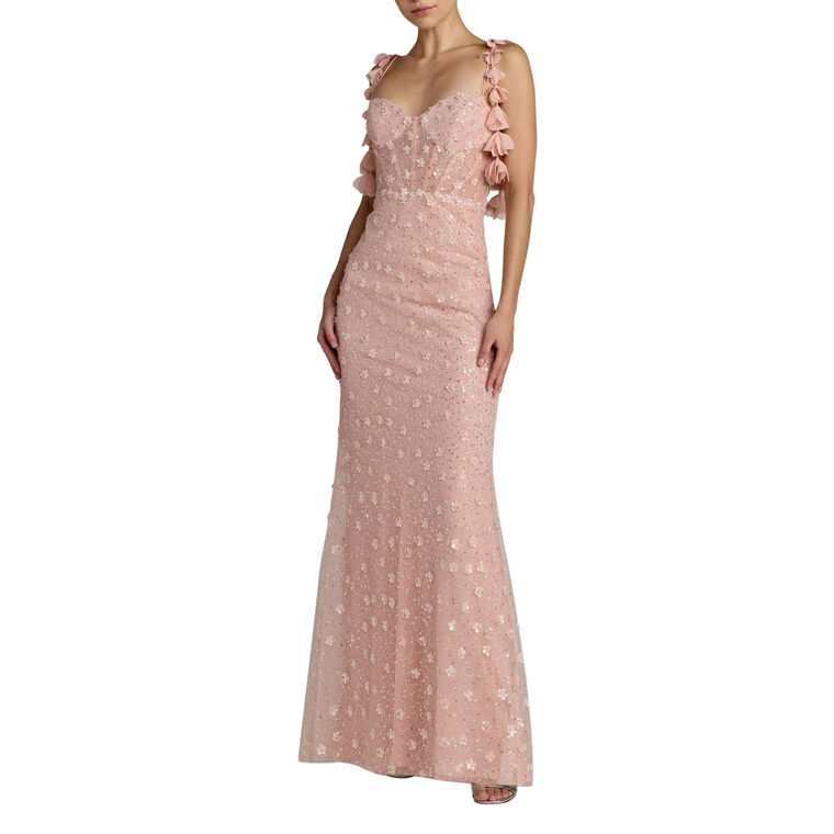 Sweetheart Neck Embellished Gown With Floral Detail image number null