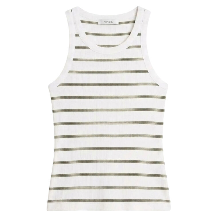 Striped Ribbed Scoop-Neck Tank image number null
