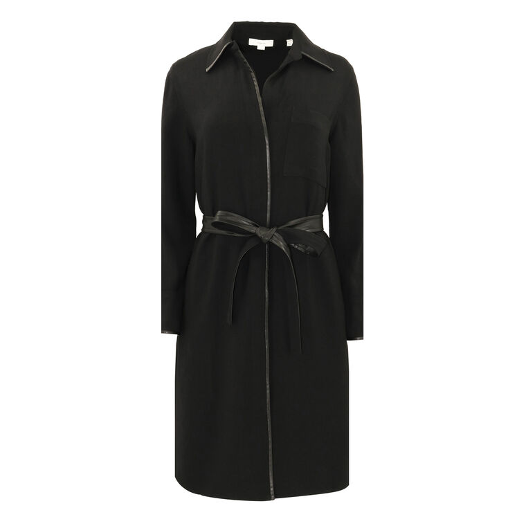 Faux Leather-Trim Shirt Dress image number null
