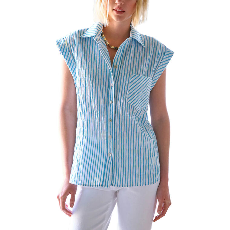 Daryl Cap Sleeve Shirt In Textured Stripe image number null