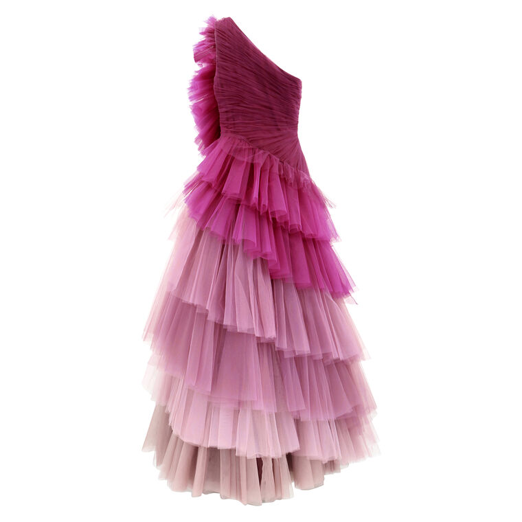 One-Shoulder Ombre Tulle Tiered Gown image number null