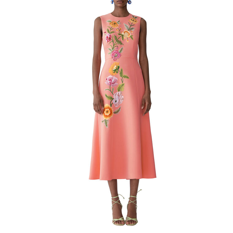 Floral-Embroidered Sleeveless Crewneck Midi Dress image number null