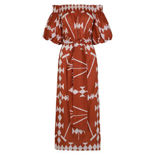 Harbor Hues Off-The-Shoulder Midi Dress