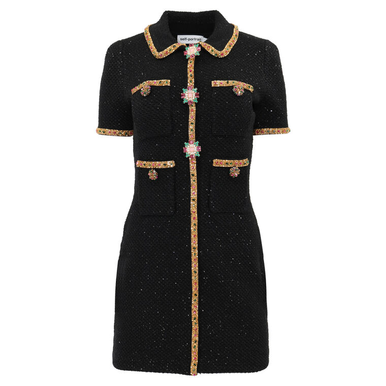 Black Sequin Embellished Knit Dress image number null