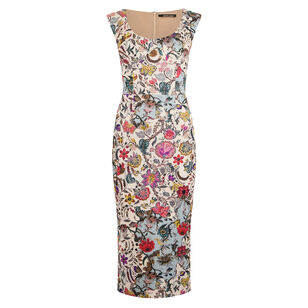 Sleeveless Midi Sheath Dress In Florentine Flowers Print
