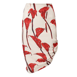 Calla Lily Print Asymmetric Skirt