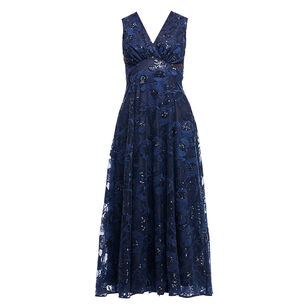 Elliot Embroidered Lace Sleeveless V-Neck Midi Dress