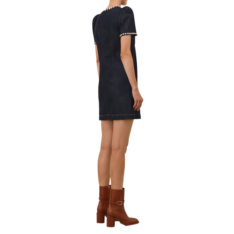 Jewel-Embellished Short Sleeve Denim Mini Dress image number null