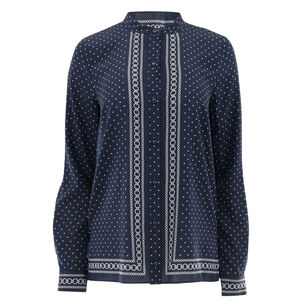 Johnson Polka Dot Stretch Silk Long Sleeve Button-Up Blouse