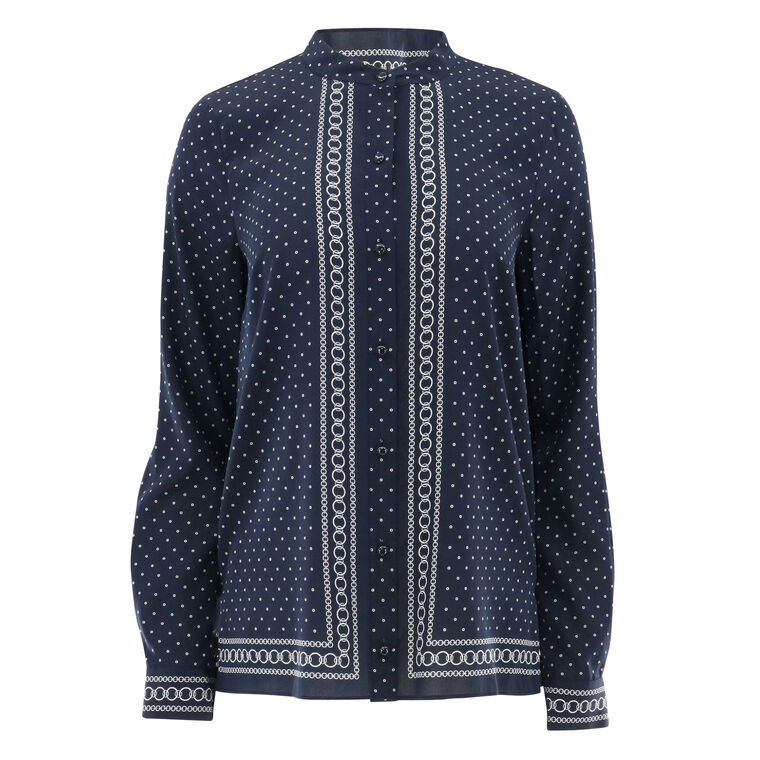 Johnson Polka Dot Stretch Silk Long Sleeve Button-Up Blouse image number null