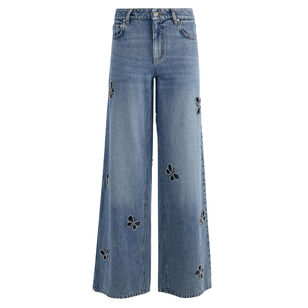 Amazing Low Rise Embellished Cutout Wide-Leg Jean