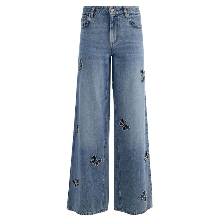 Amazing Low Rise Embellished Cutout Wide-Leg Jean image number null